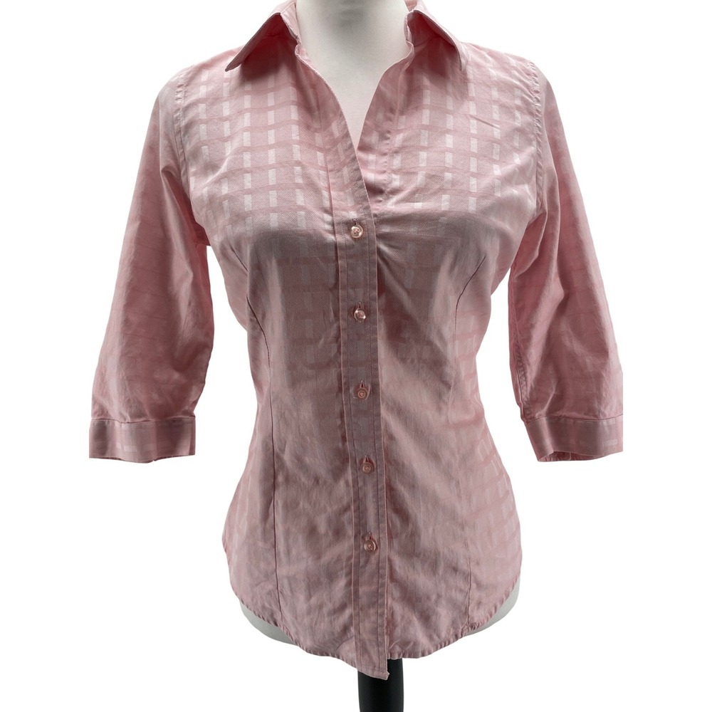 Thomas Pink Button Front Top Womens 6 Pink Check Cotton Quiet Luxury Old‎ Money